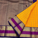 Load image into Gallery viewer, Classic Golden Yellow &amp; Wine Berry 1gm Zari Elegance Kanchipuram Handloom Silk Saree SS24712
