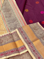 Load image into Gallery viewer, Classic Berry Plum &amp; Beige Elegance Kanchipuram Handloom Silk Saree SS24707
