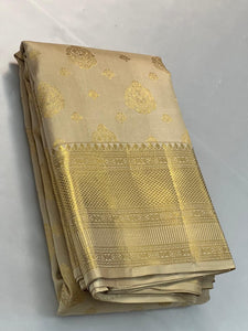 Classic Beige 2gm Zari Bridal Elegance Kanchipuram Handloom Silk Saree SS26395