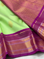 Load image into Gallery viewer, Classic Neon Green &amp; Wine Pink 2gm Zari Elegance Kanchipuram Handloom Silk Saree SS25241
