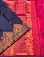 Load image into Gallery viewer, Classic Steel Blue &amp; Deep Pink 2gm Zari Elegance Kanchipuram Handloom Silk Saree SS25444
