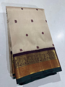 Classic Cream & Dark Coffee 3gm Zari Korvai Elegance Kanchipuram Handloom Silk Saree SS23662