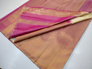 Classic Cream & Onion Pink Rising Border Kanchipuram Handloom Silk Saree SS25729
