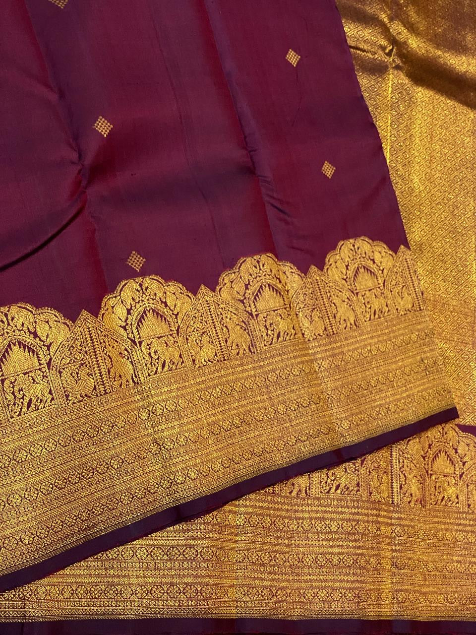 Classic Berry Wine 2gm Zari Bridal Elegance Kanchipuram Handloom Silk Saree SS24517