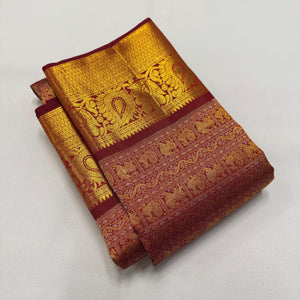 Classic Brick Maroon 2gm Zari Bridal Elegance Kanchipuram Handloom Silk Saree SS26265