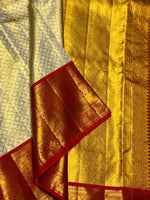 Load image into Gallery viewer, Classic Golden Cream &amp; Red 2gm Zari Bridal Elegance Kanchipuram Handloom Silk Saree SS25281
