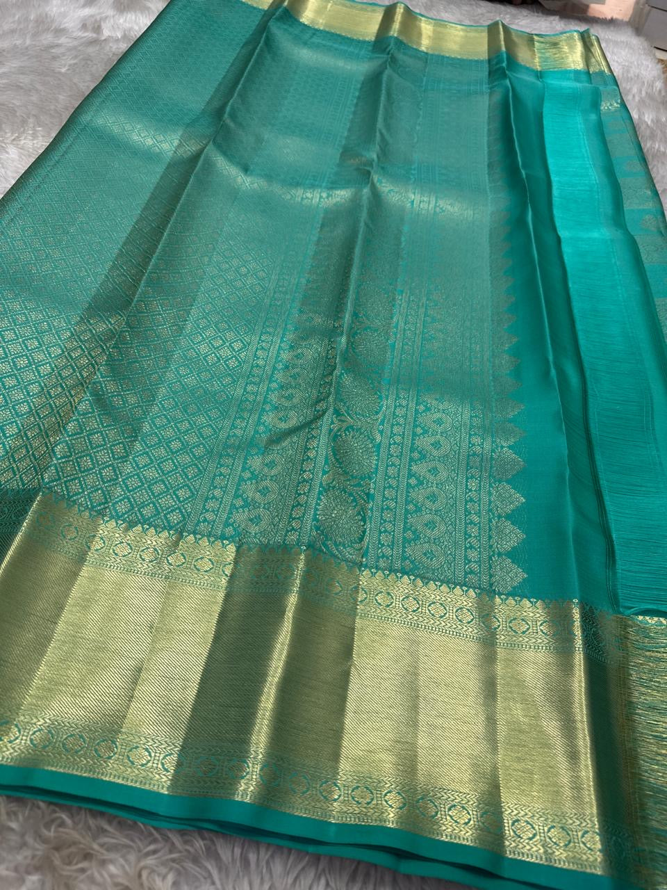 Classic Sea Green Bridal Elegance Kanchipuram Handloom Silk Saree SS25909