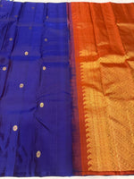 Load image into Gallery viewer, Classic Bluish Brown &amp; Rustic Orange 1gm Zari Elegance Kanchipuram Handloom Silk Saree SS28595

