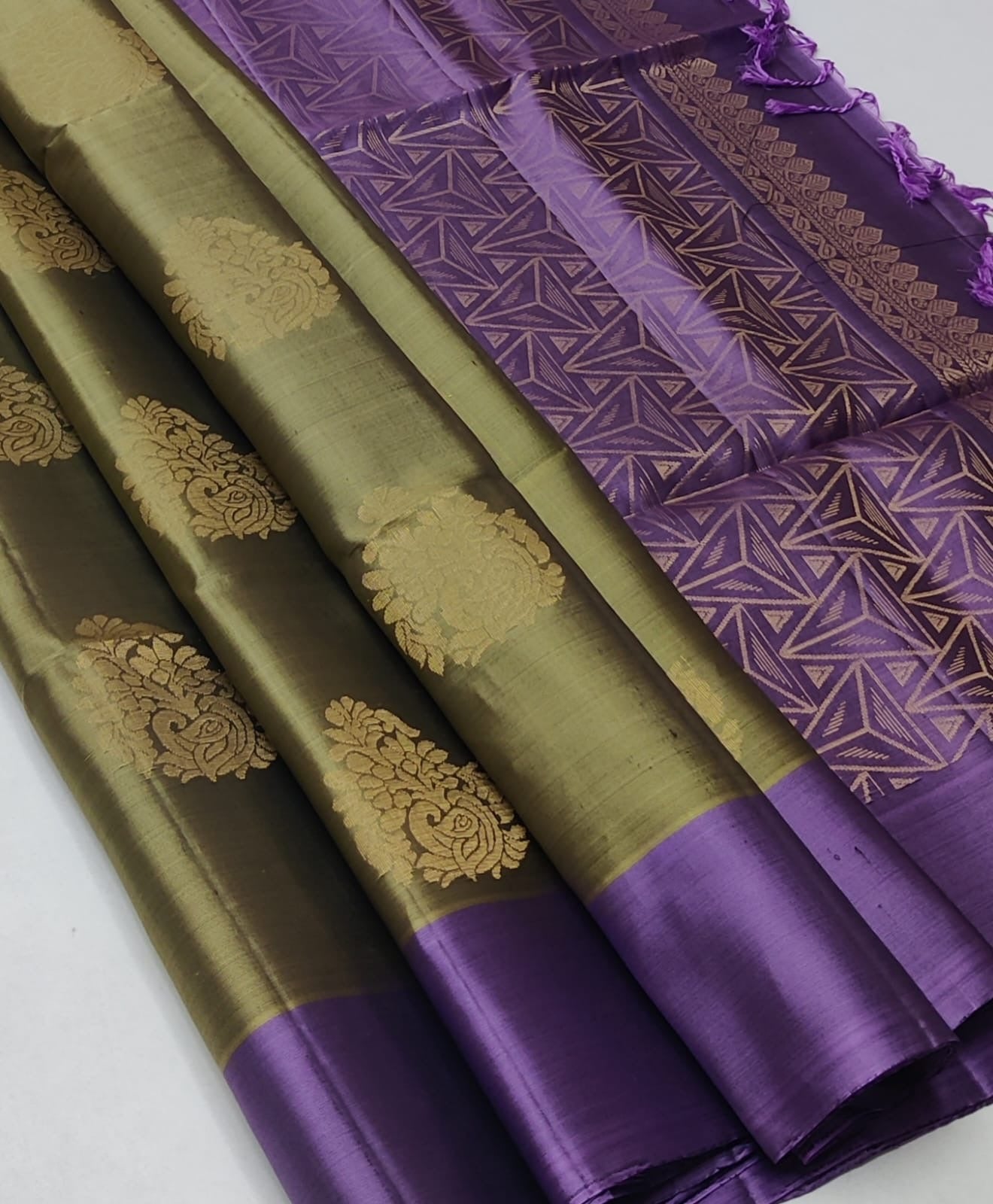 Shimmer Gold & Lavender Handloom Soft Silk Saree SS23002