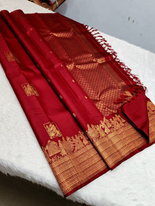 Classic Red 2gm Zari Elegance Kanchipuram Handloom Silk Saree SS24718