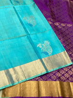 Load image into Gallery viewer, Classic Aqua &amp; Vadamalli 1gm Zari Elegance Kanchipuram Handloom Silk Saree SS27963

