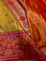 Load image into Gallery viewer, Classic Golden Yellow &amp; Chilli Red Elegance Semi Tissue Kanchipuram Handloom Silk Saree SS27859
