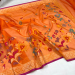 Load image into Gallery viewer, Classic Fanta Orange Banarasi Katan Elegance Handloom Silk Saree SS28587

