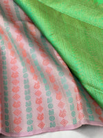 Load image into Gallery viewer, Classic Kelly Green &amp; Pastel Mauve 2gm Zari Elegance Kanchipuram Handloom Silk Saree SS24128
