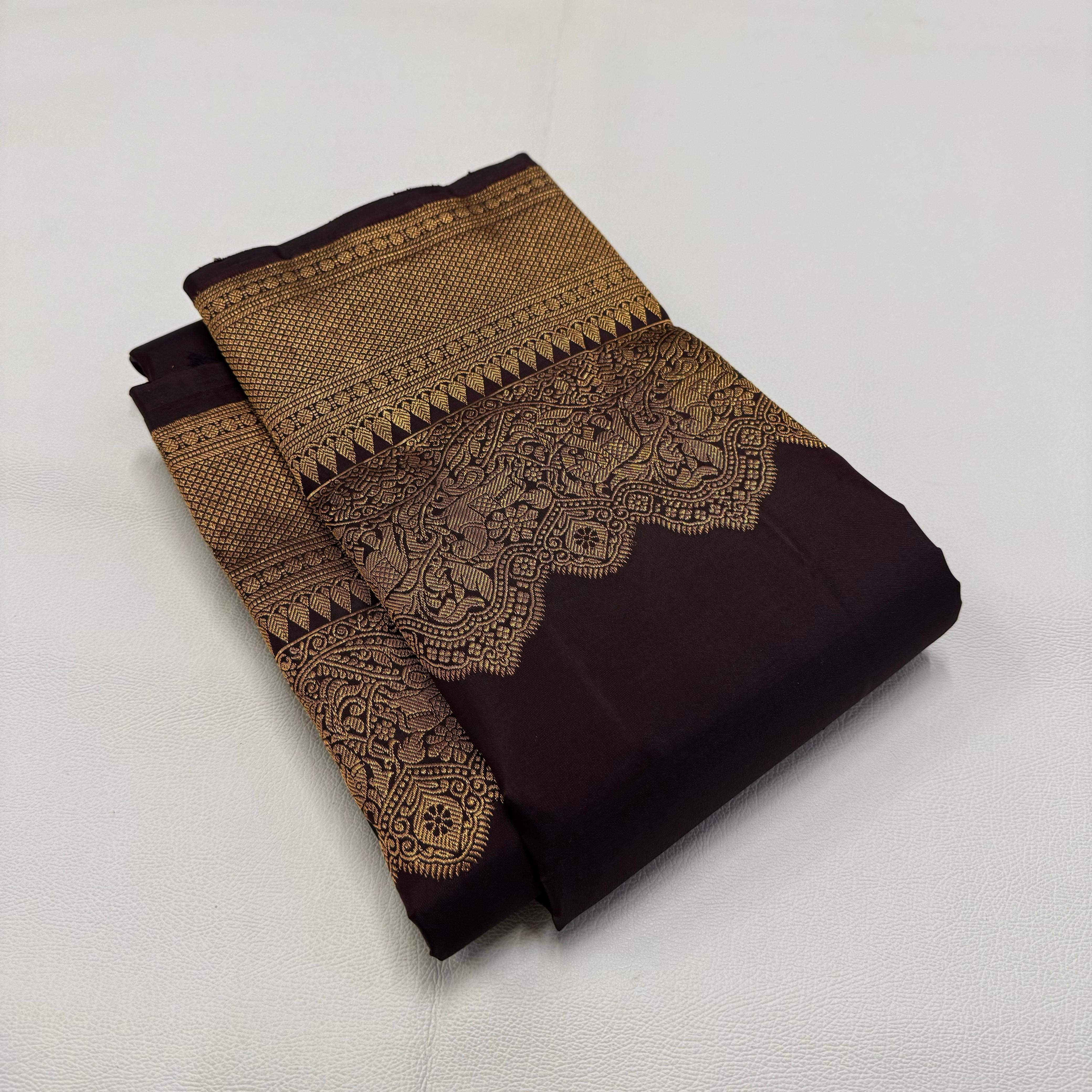 Classic Coffee Brown 2gm Zari Korvai Bridal Elegance Kanchipuram Handloom Silk Saree SS24223