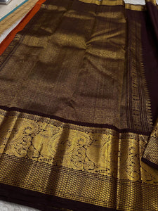 Classic Orange & Brown Kanchipuram Handloom Silk Saree SS25957