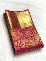 Load image into Gallery viewer, Classic Glow Pink 2gm Zari Bridal Elegance Kanchipuram Handloom Silk Saree SS25433
