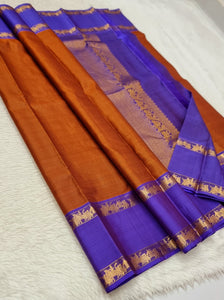 Classic Brown & Lavender 2gm Zari Kanchipuram Handloom Silk Saree SS25794