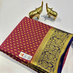 Classic Maroon & Indigo Violet Elegance Mysore Silk Saree SS24163