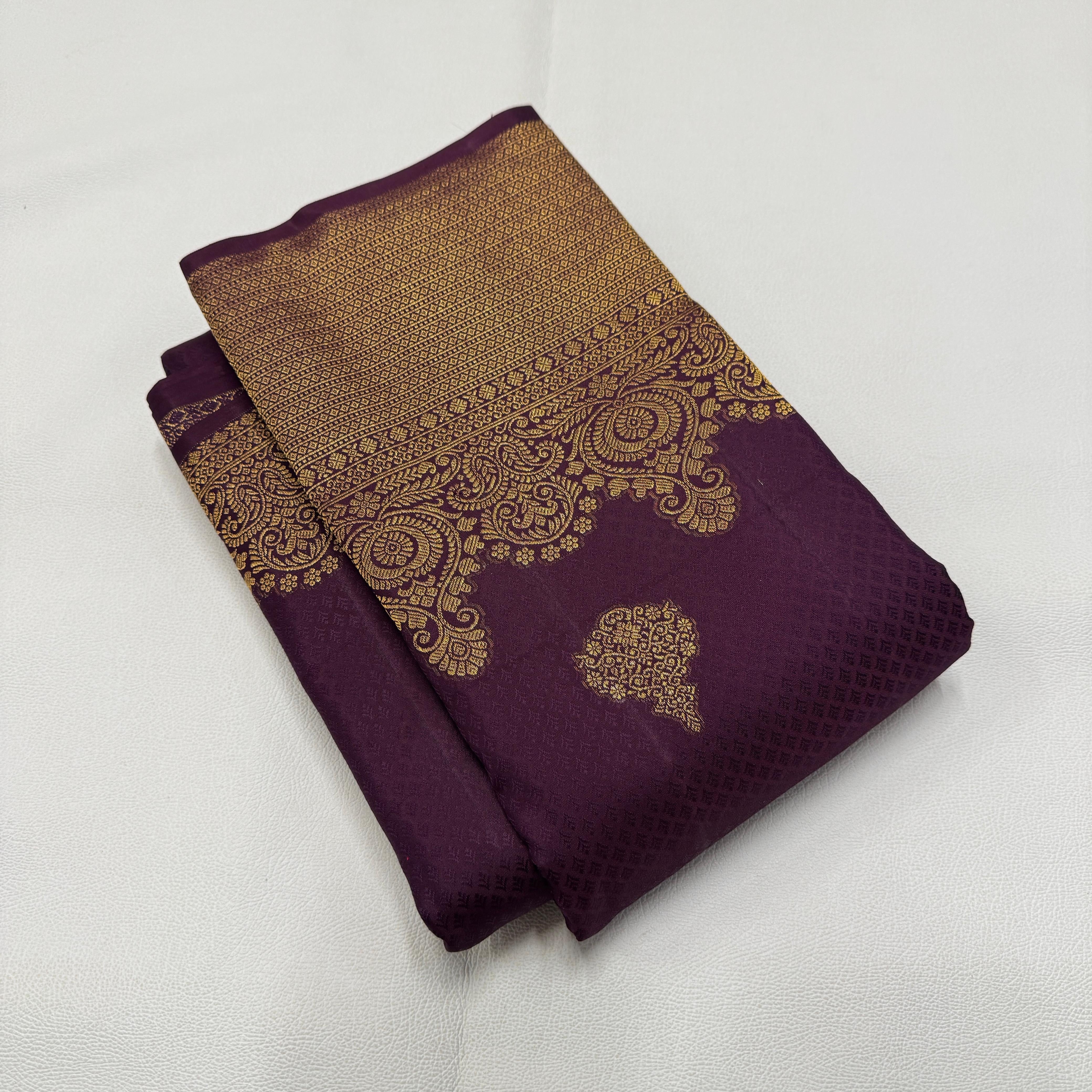Classic Plum 2gm Zari Temple Bridal Elegance Kanchipuram Handloom Silk Saree SS26584