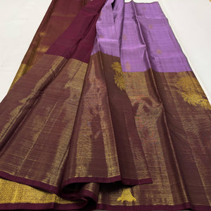 Classic Lavender & Coffee Brown 1gm Zari Vaira Oosi Elegance Kanchipuram Handloom Silk Saree SS24849