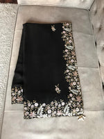 Load image into Gallery viewer, Classic Charcoal Black Elegance Chiffon Crepe Saree SS23926
