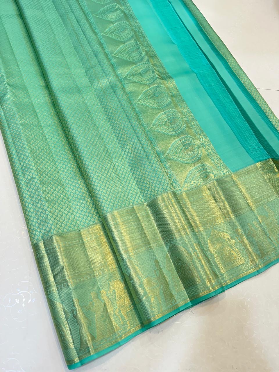 Classic Pastel Green Elegance Kanchipuram Handloom Silk Saree SS24687