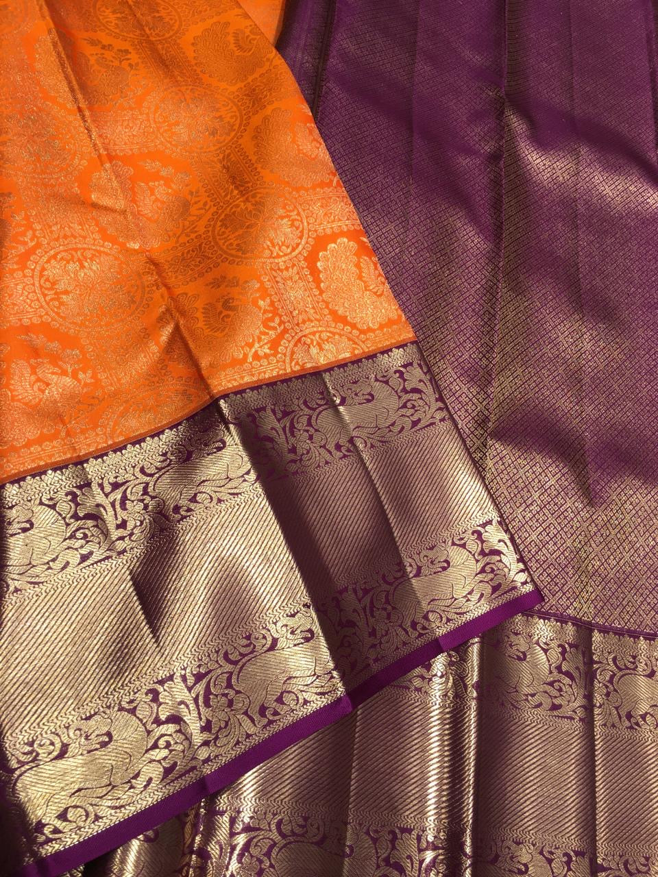 Classic Orange & Wine Red Bridal Elegance Kanchipuram Handloom Silk Saree SS26698