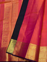 Load image into Gallery viewer, Classic Peachy Rose &amp; Charcoal Black 2gm Zari Elegance Kanchipuram Handloom Silk Saree SS27083
