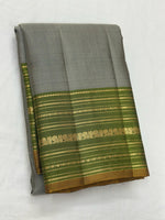 Load image into Gallery viewer, Classic Grey &amp; Olive Green 1gm Zari Elegance Kanchipuram Handloom Silk Saree SS24760
