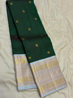 Load image into Gallery viewer, Classic Bottle Green &amp; Ice Blue 2gm Zari Elegance Kanchipuram Handloom Silk Saree SS28273
