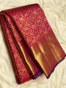 Classic Deep Pink & Dark Green 2gm Zari Kanchipuram Handloom Silk Saree SS25616