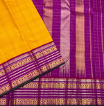 Load image into Gallery viewer, Classic Golden Yellow &amp; Berry Plum 2gm Zari Elegance Kanchipuram Handloom Silk Saree SS24714
