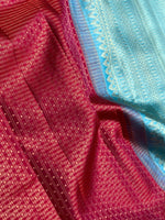 Load image into Gallery viewer, Classic Cherry Pink &amp; Sky Blue 2gm Zari Bridal Elegance Kanchipuram Handloom Silk Saree SS27507

