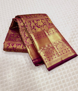 Classic Wine Red 2gm Zari Bridal Elegance Kanchipuram Handloom Silk Saree SS26350
