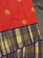 Load image into Gallery viewer, Classic Brick Orange &amp; Royal Blue 2gm Zari Vaira Oosi Checks Elegance Kanchipuram Handloom Silk Saree SS27618
