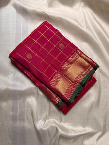 Classic Brick Pink & Forest Green Elegance Kanchipuram Handloom Silk Saree SS24543