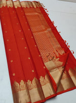 Load image into Gallery viewer, Classic Orange Elegance Handloom Soft Silk Saree SS24469
