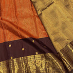 Load image into Gallery viewer, Classic Burnt Orange &amp; Dark Espresso Brown 2gm Zari Vaira Oosi Checks Elegance Kanchipuram Handloom Silk Saree SS27264
