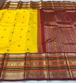 Load image into Gallery viewer, Classic Sunny Yellow &amp; Barn Red 2gm Zari Kanchipuram Handloom Silk Saree SS26215
