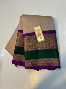 Classic Beige & Vadamalli 2gm Zari Kanchipuram Handloom Silk Saree SS26493