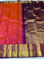 Load image into Gallery viewer, Classic Dual Toned Orange Pink &amp; Vadamalli 2gm Zari Elegance Kanchipuram Handloom Silk Saree SS27824
