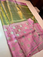 Load image into Gallery viewer, Classic Light Green &amp; Pink 4D Handmade Brocade Meenakari Designed Bridal Elegance Kanchipuram Handloom Silk Saree SS25407

