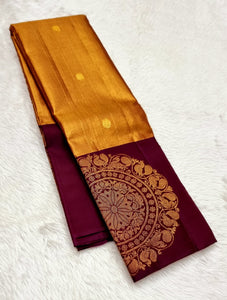 Classic Gold & Wine Red 2gm Zari Kanchipuram Handloom Silk Saree SS25550
