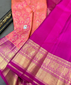 Classic Peachy Orange & Wine Bridal Elegance Kanchipuram Handloom Silk Saree SS24590