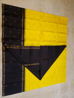 Load image into Gallery viewer, Classic Sunny Yellow &amp; Charcoal Black 2gm Zari Elegance Kanchipuram Handloom Silk Saree SS28428
