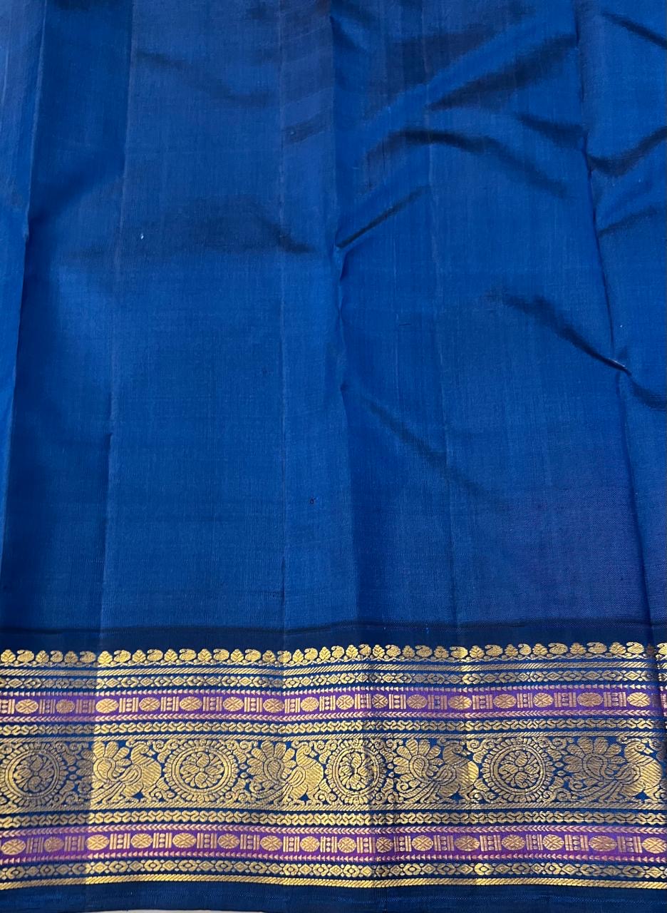Classic Sky Blue & Prussian Blue 2gm Zari Kanchipuram Handloom Silk Saree SS26391