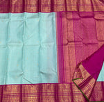 Load image into Gallery viewer, Classic Ice Blue &amp; Deep Pink 2gm Zari Silver &amp; Butta Korvai Elegance Kanchipuram Silk Saree SS24018
