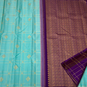 Classic Aqua & Berry Plum 1gm Zari Elegance Kanchipuram Handloom Silk Saree SS25159