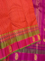 Load image into Gallery viewer, Classic Orange &amp; Fuchsia Pink 2gm Zari Matte Finish Vintage Elegance Kanchipuram Handloom Silk Saree SS27349
